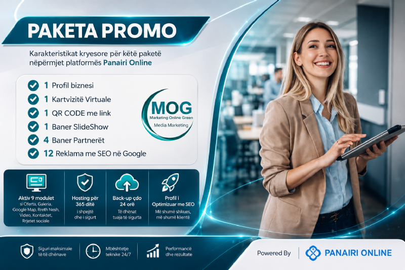 Paketa PROMO me 12 Reklama SEO, Profil Biznesi në Panairi Online dhe Reklamim Lokal për Më Shumë Klientë
