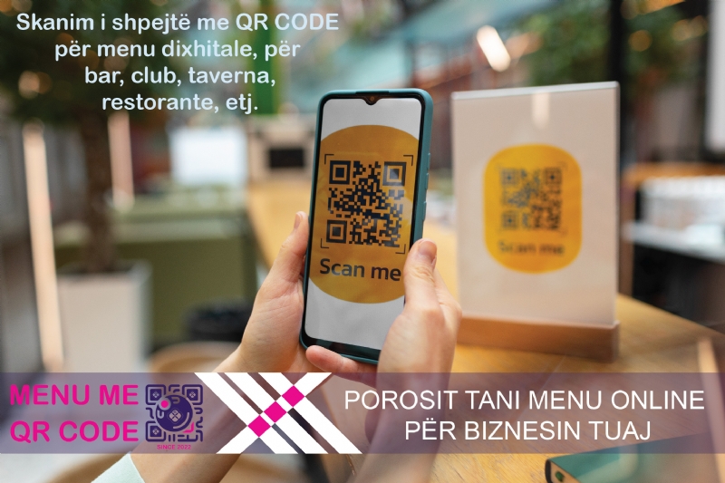 QR per restorante, menu me QR, menu stand QR Code, menu për lounge dhe pub, menu kartoni të trashë, menu për lokale në Tiranë, menu restoranti Tirana, menu bar kafe Tirana, menu të printuara në Tiranë, printim menu Tirana