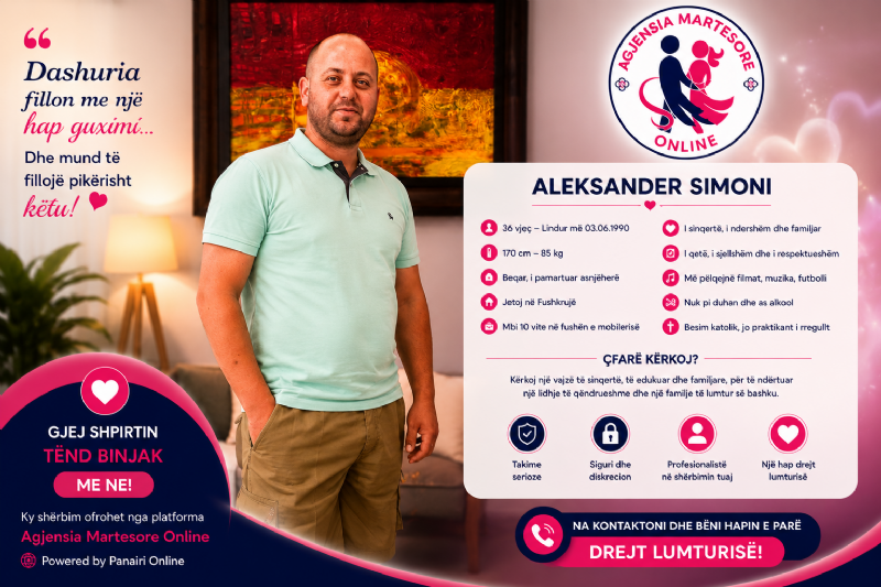 Aleksanderi, 36 vjeç, kërkon partneren e jetës për një të ardhme të përbashkët. Alexander, 36, is looking for a life partner for a shared future.