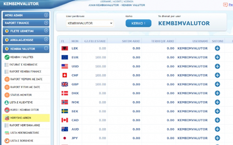 Program per menaxhimin e exchange office - kembim valutor