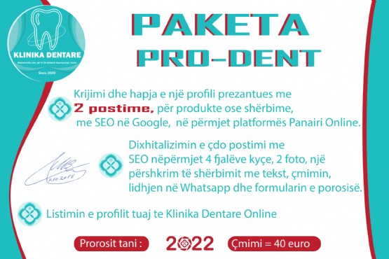 Paketa PRO-DENT nga Klinika Dentare Online, Dixhitalizimi i biznesit me SEO në Google nëpërmjet platformës Panairi Online